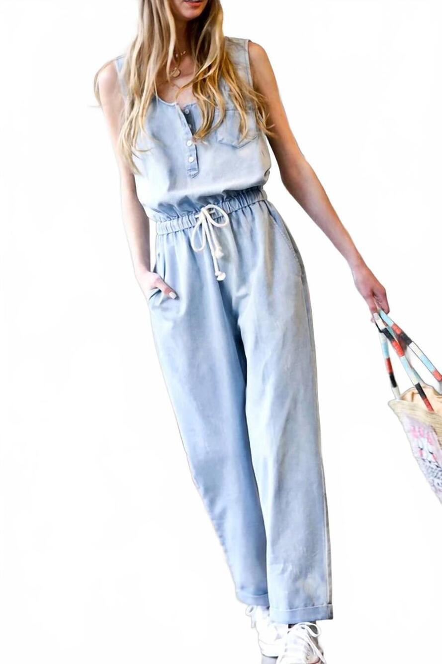 NEW MAZIK sleeveless button down romper in denim blue